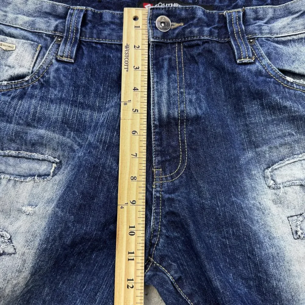 Southpole Shorts Mens 36 Blue Distressed Denim Ripped Jean Relaxed Fit Urban